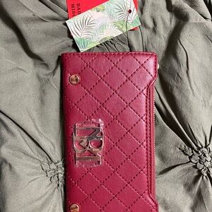 Elegant Badgley Mischka burgundy Quilted Wallet with Gold Detail